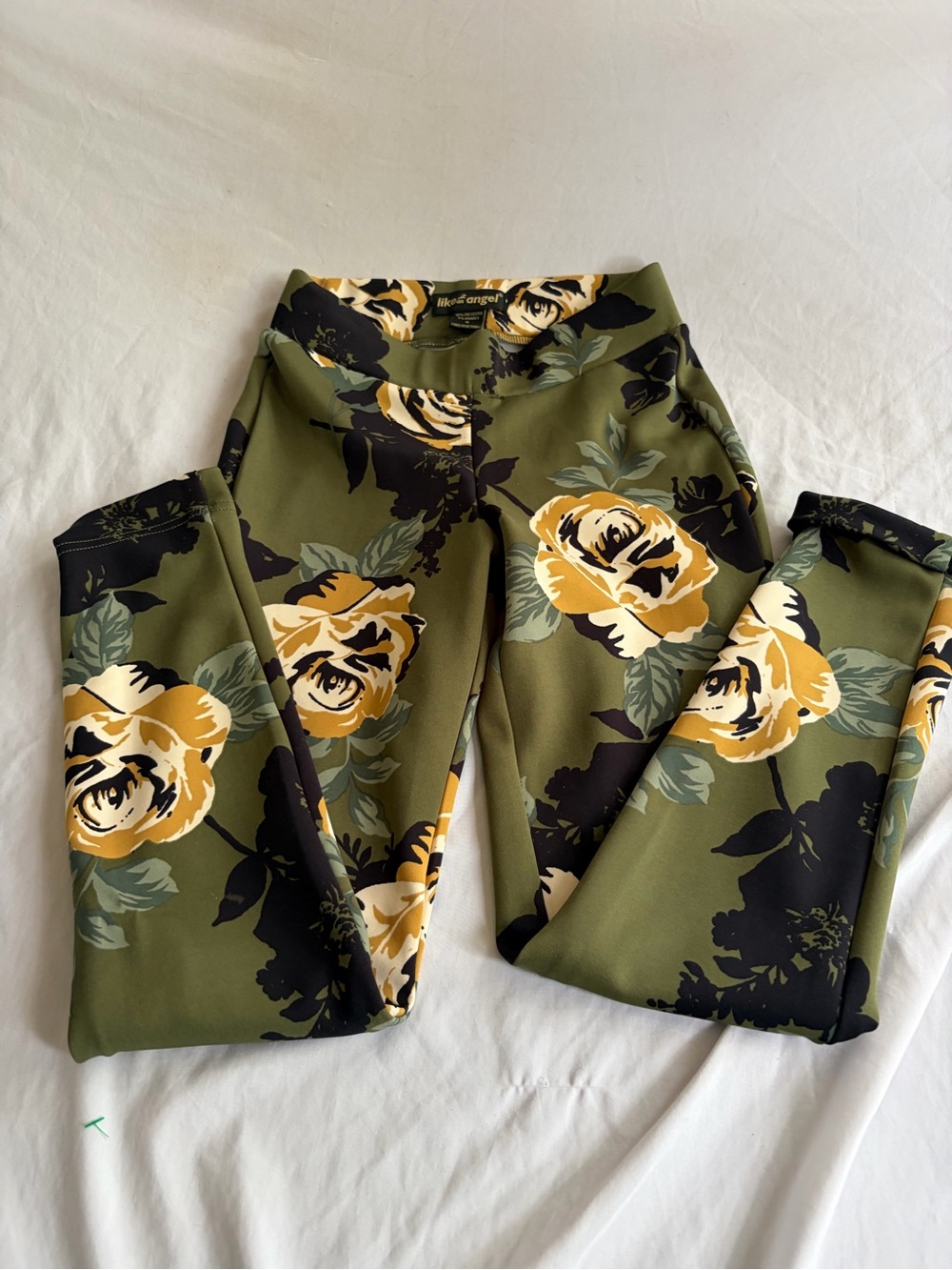 Like An Angel Green Floral Leggings Women's Size Small Stretch Skinny